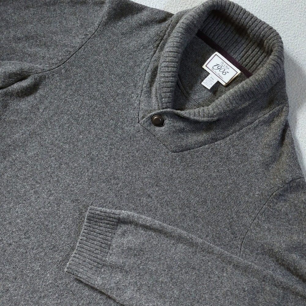 Jos. A. Bank 1905 Shawl Collar Sweater Mens XXL Gray Merino Wool Blend Pullover